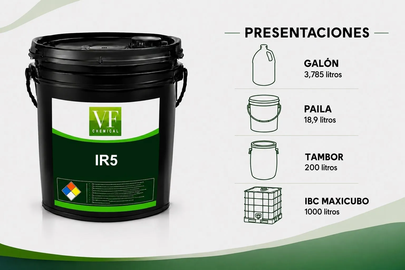 Envase de IR5, desinfectante de VF Chemical