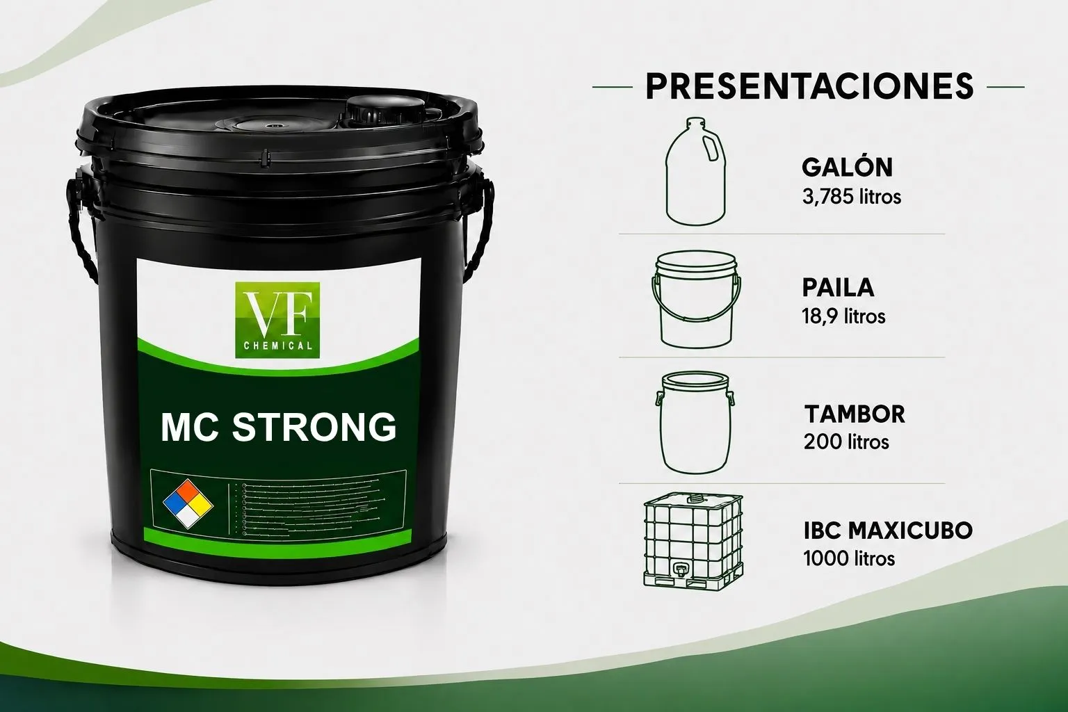 Envase de MC STRONG, detergente de VF Chemical