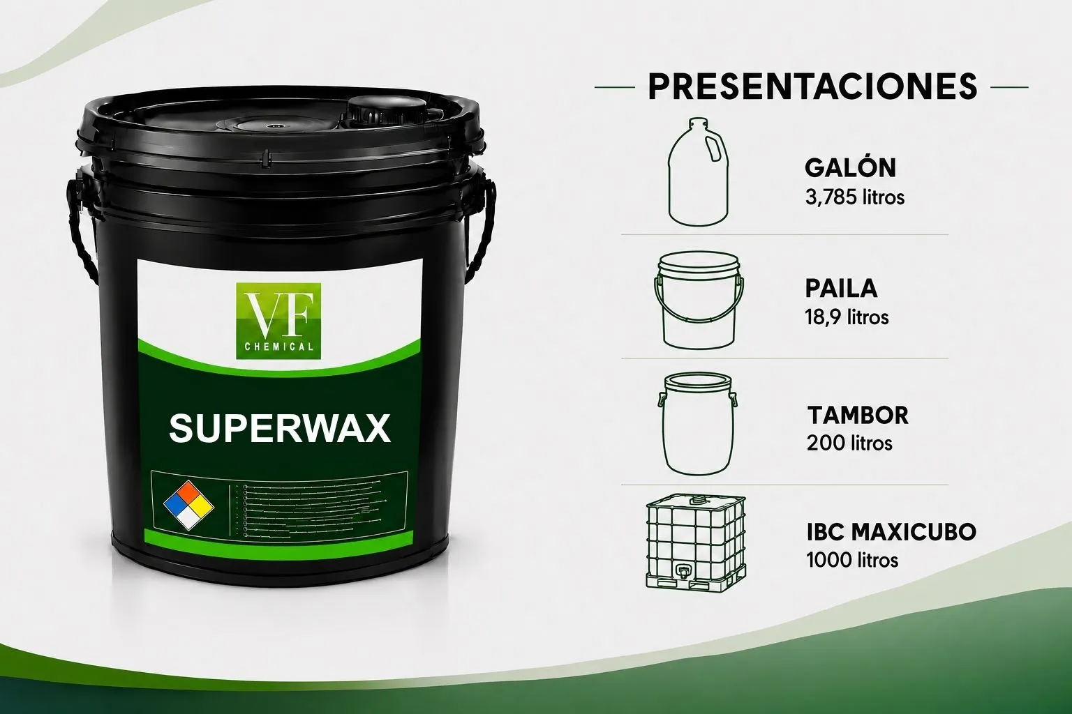 Envase de SUPERWAX, cera de VF Chemical